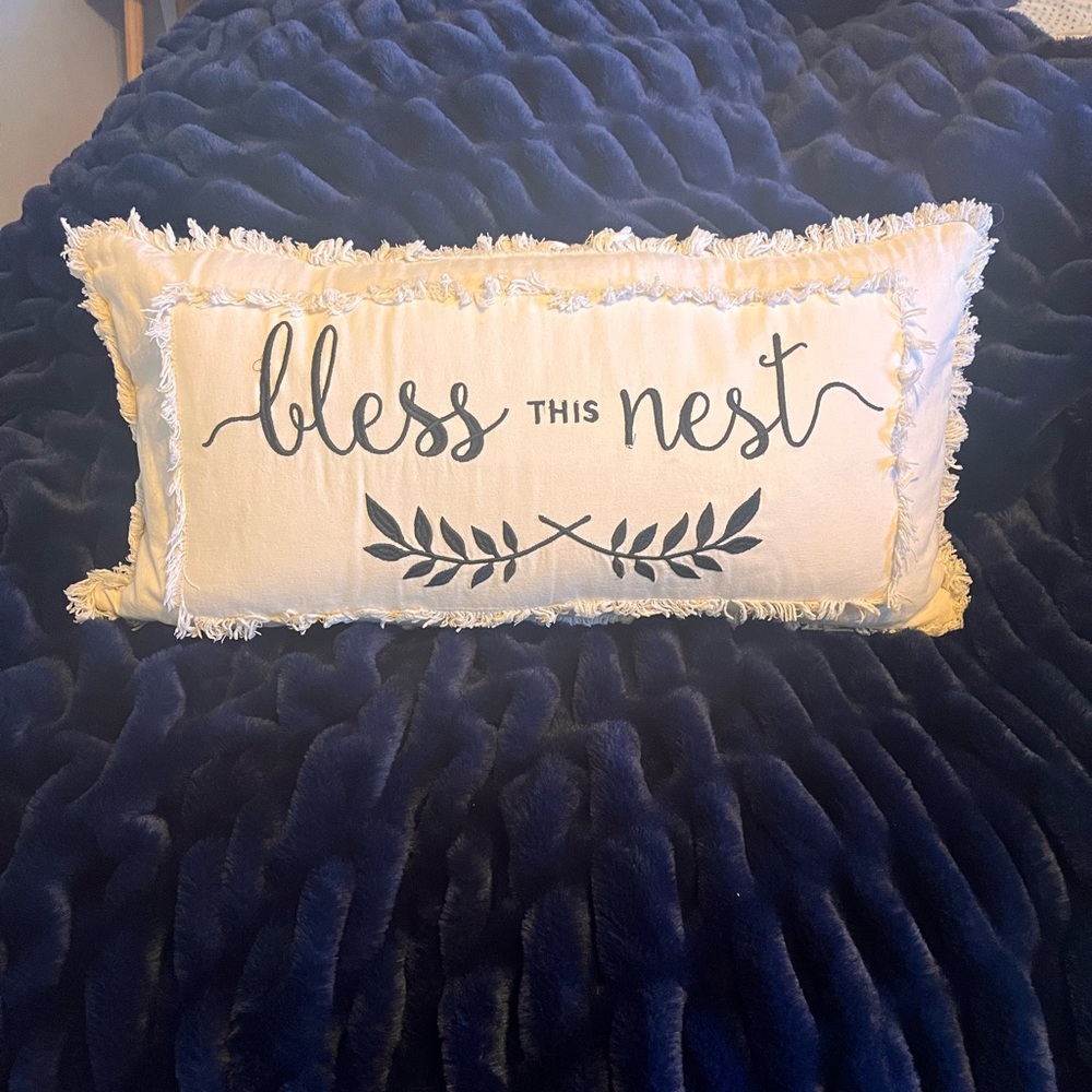 Decorative Throw Pillow with 'Bless This Nest' Design